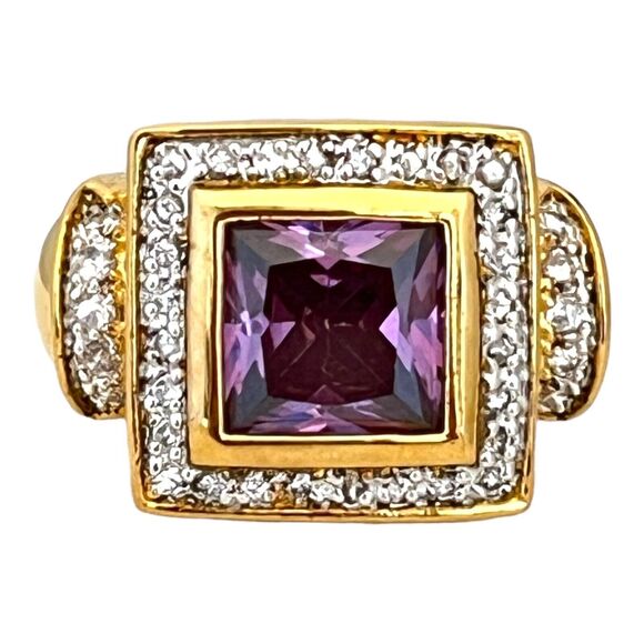 Vintage UNCAS Sterling Silver Ring Vermeil Purple Cubic Zirconia 925 5J - Picture 4 of 7